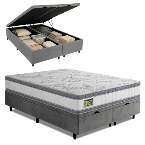 Cama Box Baú King Molas Ensacadas D33 Double Face 193x203x68cm Hellen