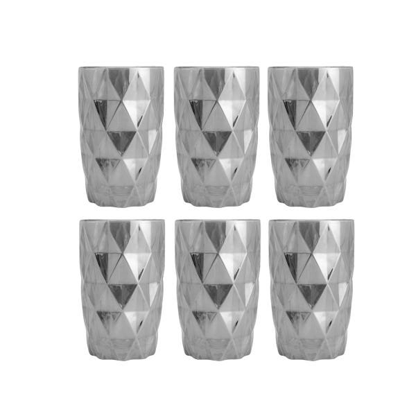 Conjunto 6 Copos Altos de Vidro Diamond Cinza Metalizado 350Ml Lyor Cinza Metalizado - 3