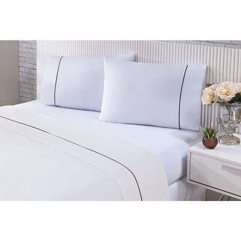 Jogo de Cama 100% Algodão Percal 150 Fios Solteiro Gran Moratta 3 Peças - Branco e Palha