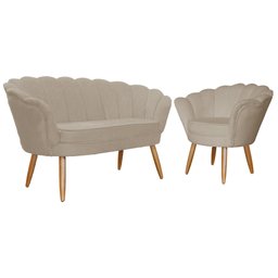 Kit Namoradeira e 1 Poltrona Pétala Decorativa Veludo Cappuccino - Montanaris Decor - 1