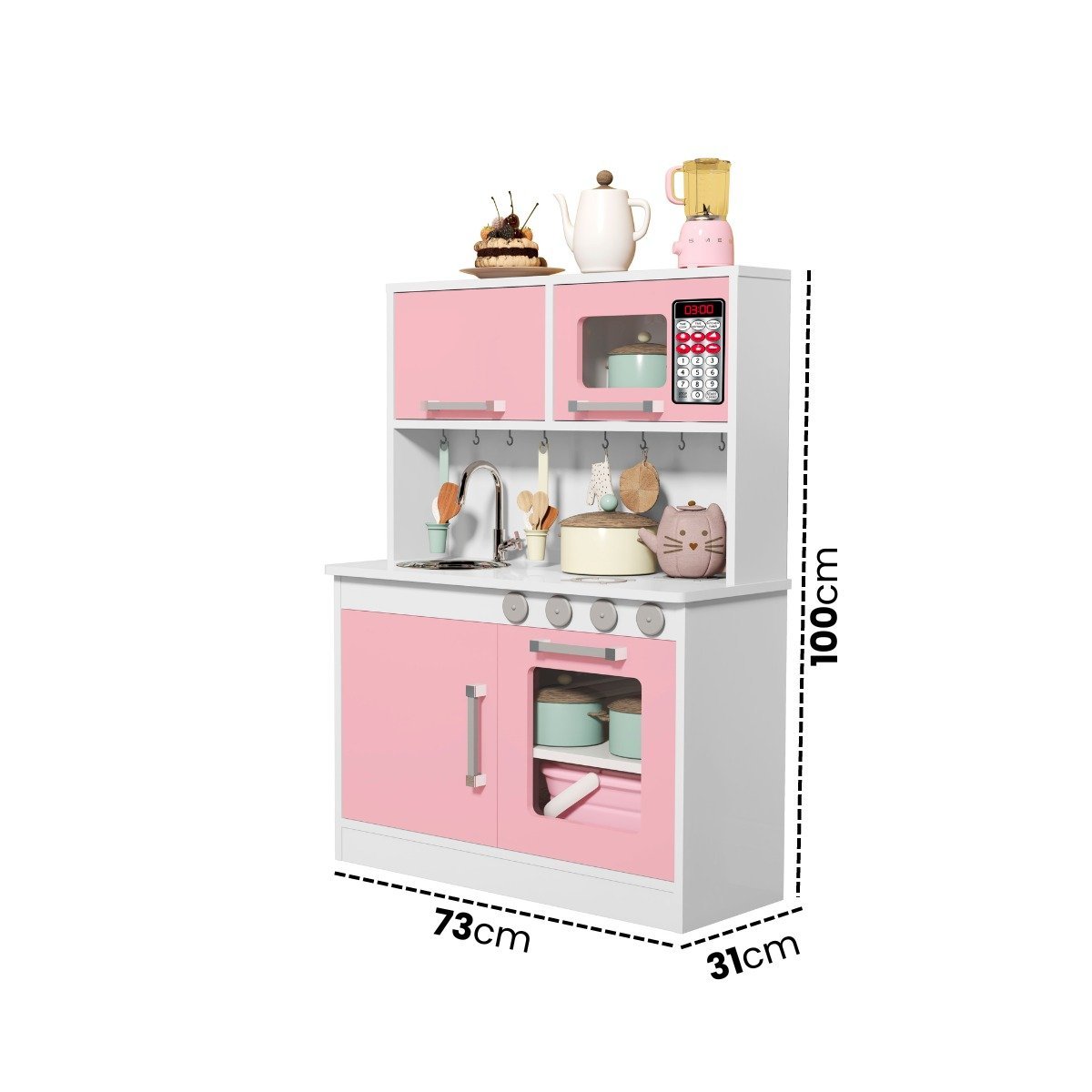 Cozinha Infantil 100% Mdf Valentina com Microondas Forno Pia e Torneira - Rosa - 4