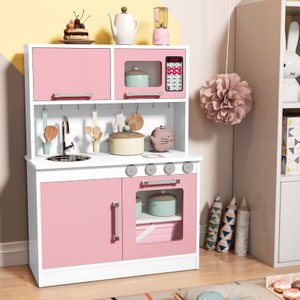 Cozinha Infantil 100% Mdf Valentina com Microondas Forno Pia e Torneira - Rosa
