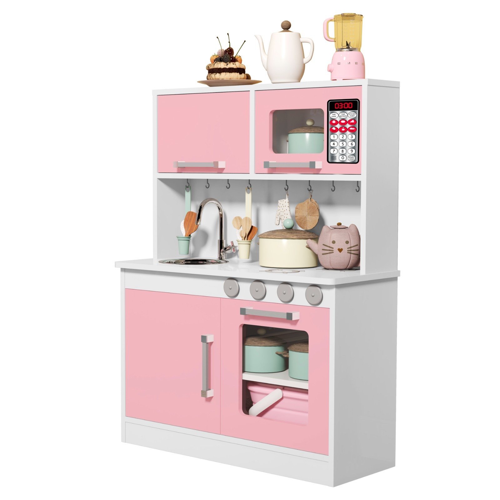 Cozinha Infantil 100% Mdf Valentina com Microondas Forno Pia e Torneira - Rosa - 2