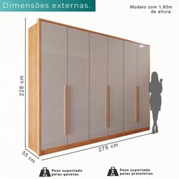 Guarda Roupas 100% Mdf 6 Portas 5 Gavetas Moscou - Mais Móveis Cinamomo/offwhite - 3