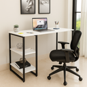 Ver imagem 1 de Mesa Escrivaninha Estilo Industrial com Prateleiras 100x50cm Mdf Premium Branco e Aço Preto