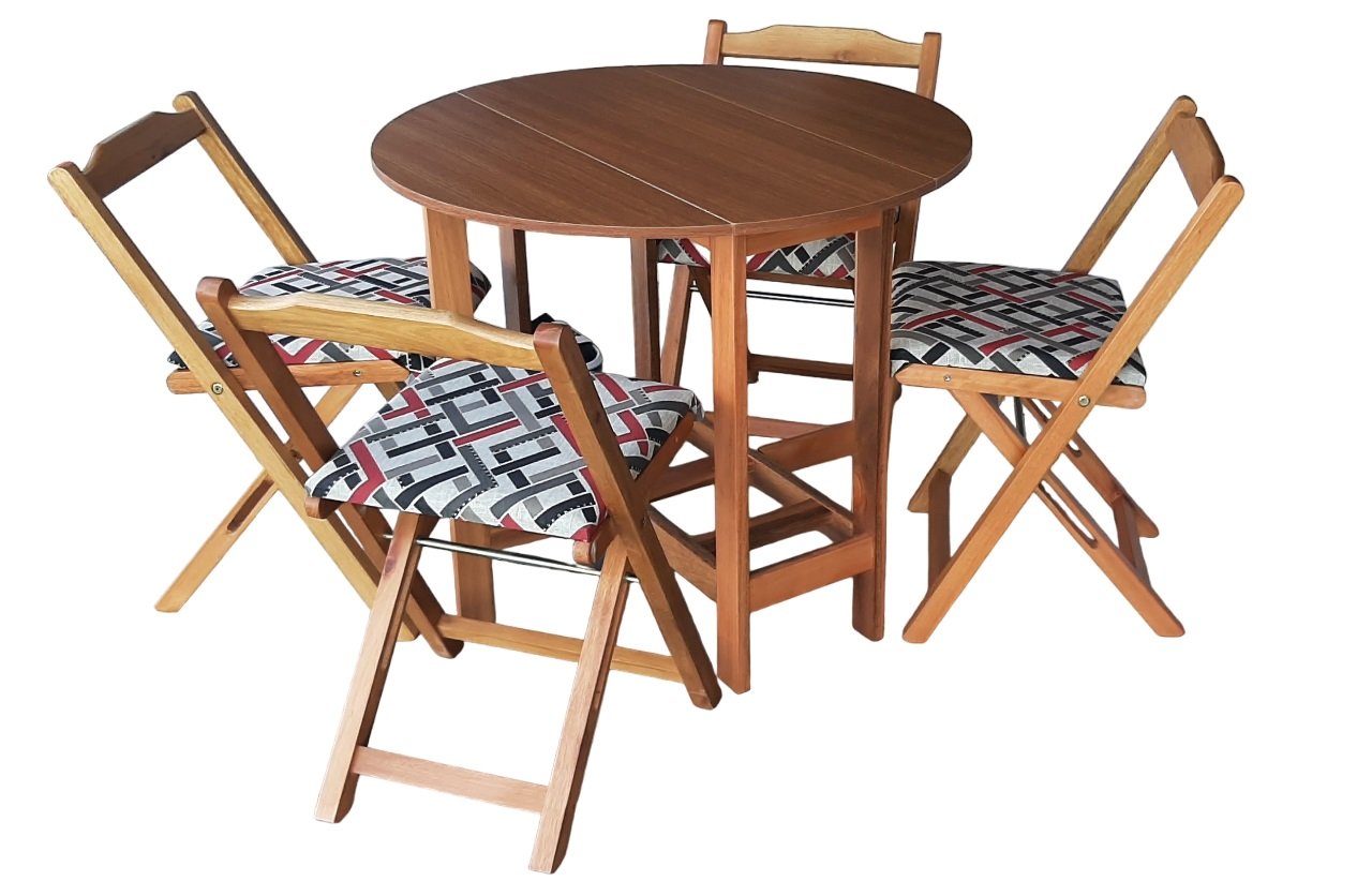 Conjunto Prático Mesa e 4 Cadeiras Dobrável Mel, Estofado Bar-cozinha-lazer-varanda ( Redonda ) - 6