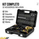Ver imagem 7 de Furadeira e Parafusadeira de Impacto sem Fio 21V com LED, 2 Baterias Bivolt e 32 Acessórios e Maleta
