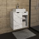 Ver imagem 1 de Balcão Gabinete Armário Suspenso 60 cm sem Cuba 1 Porta 1 Gaveta Banheiro Cor Branco Mármore