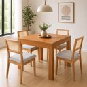 Ver imagem 1 de Mesa Jantar Retangular Extensível e 4 Cadeiras Estofadas 6 Lugares MDF Freijó com Bege Rústico