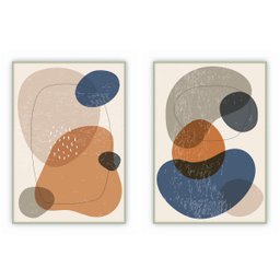 kit com 2 Quadros Decorativos Abstratos com Moldura e Vidro para Sala Quarto Escritório e Clínica 52 - 1