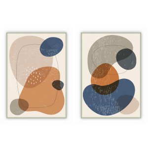 kit com 2 Quadros Decorativos Abstratos com Moldura e Vidro para Sala Quarto Escritório e Clínica 52