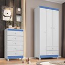 Ver imagem 2 de Kit Guarda Roupa Infantil 3 Portas 2 Gavetas e Cômoda 5 Gavetas Branco Flex Azul ou Rosa