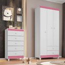 Ver imagem 3 de Kit Guarda Roupa Infantil 3 Portas 2 Gavetas e Cômoda 5 Gavetas Branco Flex Azul ou Rosa