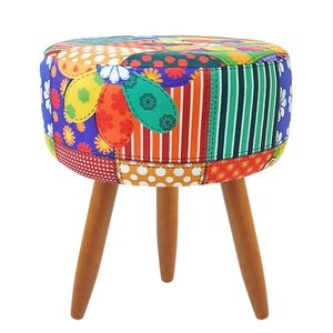 Combo 3 Puffs decorativos redondo pé palito-tecido patchwork