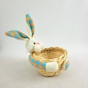 Ver imagem 5 de Cesta De Coelho Azul E Laranja Xadrez 19x12x12cm Páscoa