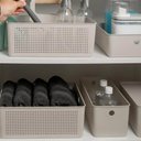 Ver imagem 4 de Cesto Caixa Organizadora Retangular 33x15x13cm Perfurações 6,6l Bege Flow