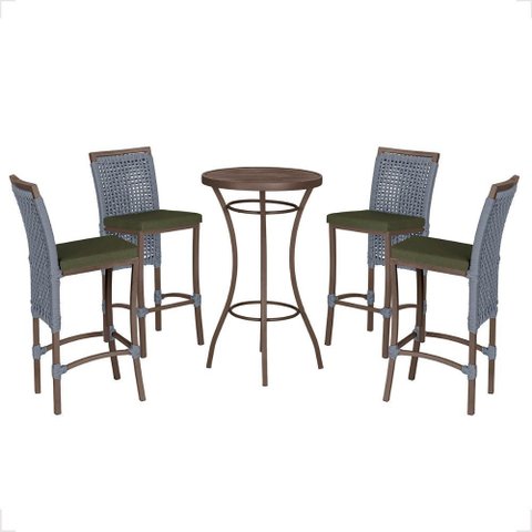 Mesa Bistro e 4 Banquetas Roma Marrom Corda Náutica 13 Trama Original