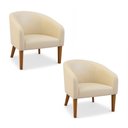 Ver imagem 2 de Poltrona Sala Decorativa Kit 2 Stella Pé Madeira Trapézio Castanho Sintético Pu Bege D03 - D’Rossi
