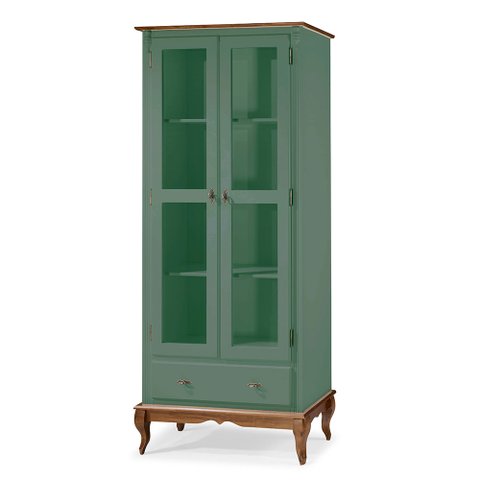 Cristaleira 2 Portas 3 Prateleiras 1 Gaveta e Pés Luiz Xv 60302 Linz Móveis - Verde Musgo/imbuia