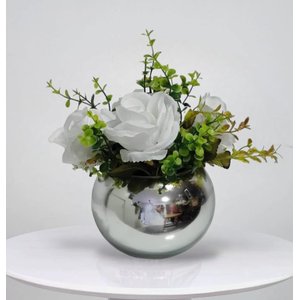 Arranjo de Flores Rosas Branca Artificiais no Vaso