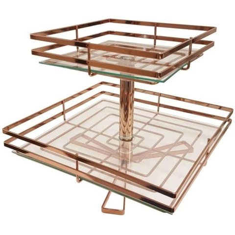 Fruteira de Mesa Dupla Quadrada Cobre com Vidro Giratória