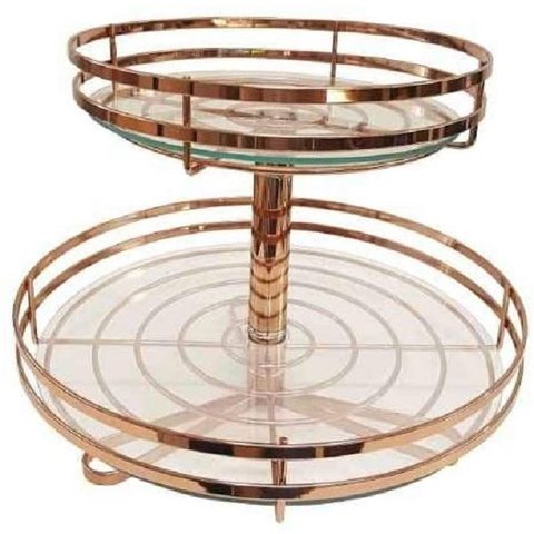 Fruteira de Mesa Dupla Redonda Cobre com Vidro Giratória