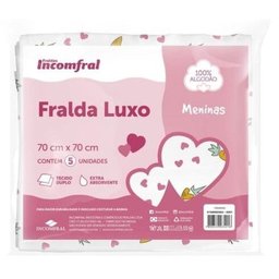 FRALDA INCOMFRAL LUXO MENINAS ESTAMPADA 70CMx70CM TECIDO 100% ALGODÃO PACOTE 5 UNIDADES - 1