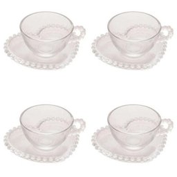Conjunto de 4 Xícaras com Pires de Chá Wolff Pearl Coração de Cristal 180ml - 1