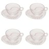 Conjunto de 4 Xícaras com Pires de Chá Wolff Pearl Coração de Cristal 180ml - 1