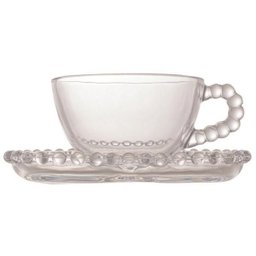 Conjunto de 4 Xícaras com Pires de Chá Wolff Pearl Coração de Cristal 180ml - 4