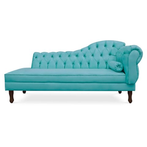 Recamier Divã Cancun 160cm com Capitonê - Esquerda Suede - Ecotec Decor:Azul Turquesa