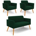 Ver imagem 1 de Namoradeira e 2 Poltronas Pé Palito Castanho Marisa Bouclê Verde D03 - D’Rossi