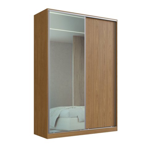 Guarda-Roupa 2 Portas de Correr 1 Espelho 3 Gavetas MDF Aura 165cm Marrom Freijó Natura