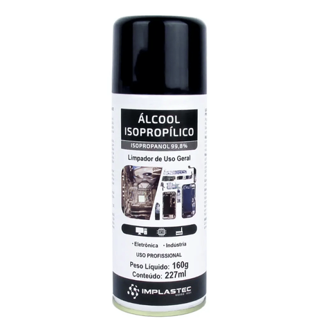 Álcool Isopropílico Spray 99,8% Aerossol 160g 227ml Implastec