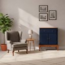Ver imagem 3 de Balcão Linz com Pés Luis Xv 2 Portas 1 Gaveta 99 X 90 X 45 Cm (a X L X P) - Cor Azul Petróleo/imbuia