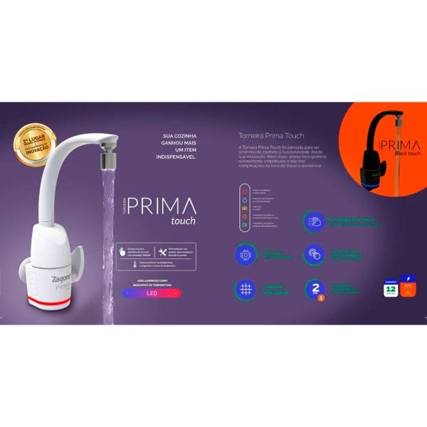 Torneira Elétrica Touch Prima Bancada/Parede 127V Preta - 3