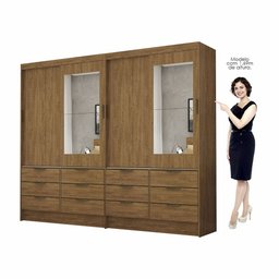 Closet Casal Duplo Sevilha 4 Portas com Espelho 12 Gavetas Carioca Móveis - 3