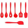 Jogo Colheres Utensílios Silicone Maciço 7 Peças Vermelho - 1