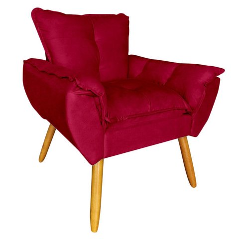 Poltrona Decorativa Opala Pés Palito Quarto de Menina Tecido Vermelho - Borsuk
