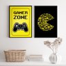 Kit 2 Quadros Quarto Gamer Preto E amarelo 33x24cm - com Vidro:madeira Branca - 1