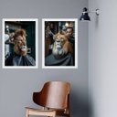 Ver imagem 2 de Kit 2 Quadros Decorativos Barbearia - Leão 33x24cm - com Vidro:moldura Preta