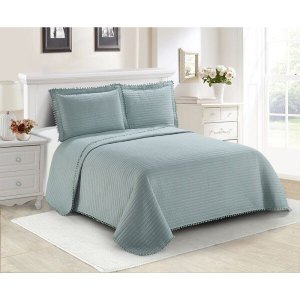 Colcha Pompom Casal 220x240cm Microfibra Azul 3 pçs - Camesa