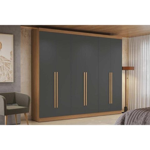 Guarda Roupa Casal 6 Portas e 3 Gavetas T580 Canela/grafite - Kappesberg