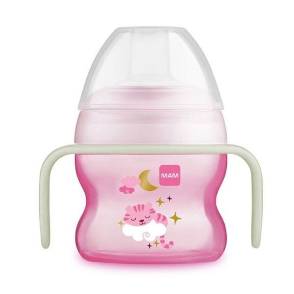 Copo De Treinamento Bebe Mam 150 ml Starter Brilha Escuro Night Antivazamento Rosa 4+ 4254 - 1