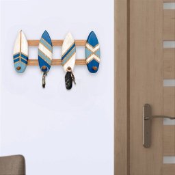 Porta Chaves e Cabideiro Prancha Azul Marinho 40 Cm Decoração de Praia em Madeira - 1