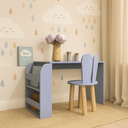 Ver imagem 1 de Mesa Infantil 80cm com Suporte para Livros e 1 Cadeira em Mdf e Madeira Natural:azul Sereno
