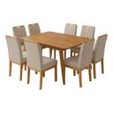 Ver imagem 1 de Conjunto Mesa Retangular 120x90 com 8 Cadeiras Blend Pés Madeira Maciça Sala Premium Moderna - Bege
