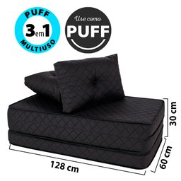 Puff Multiuso Bordado Matelassê com Travesseiro 3 em 1 Casal Preto Bf Colchões - 2