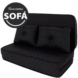Puff Multiuso Bordado Matelassê com Travesseiro 3 em 1 Casal Preto Bf Colchões - 3