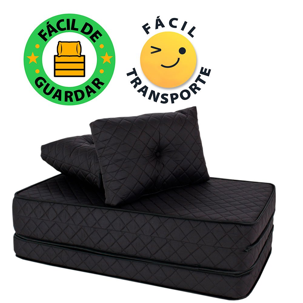 Puff Multiuso Bordado Matelassê com Travesseiro 3 em 1 Casal Preto Bf Colchões - 8